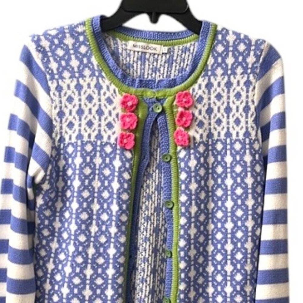 Misslook Light Blue Multi Pattern Button Down Kni… - image 2